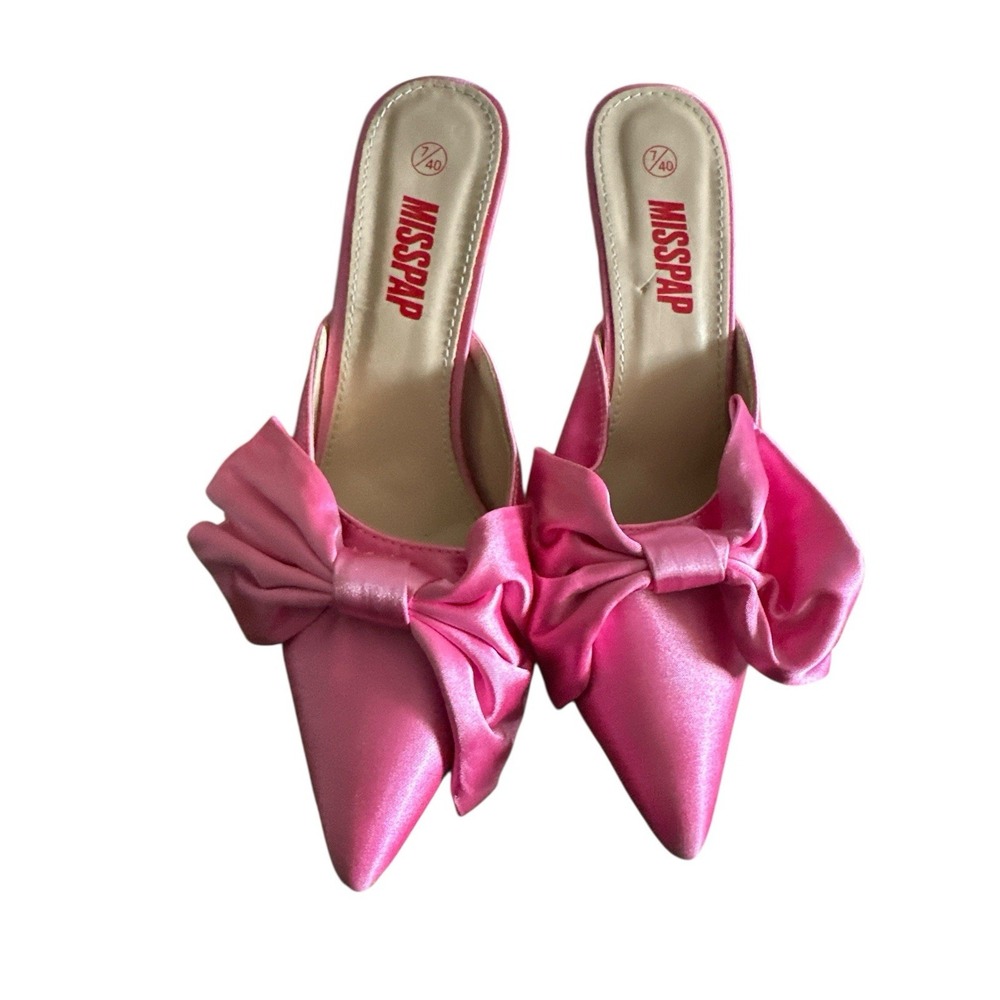 MissPap Satin Bow Heeled Mules Womens‎ Size 7 Pink